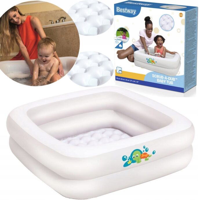 ⁦Baignoire Gonflable Carrée à Double Anneau Pour Bébé 86 x 86 x 25 cm Bestway 51116⁩ - الصورة ⁦6⁩